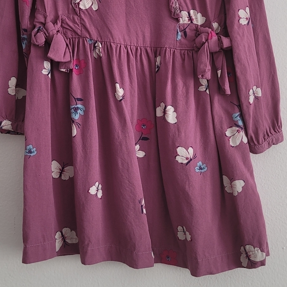 Carter's 3T Purple Ruffle Butterfly Floral Long Sleeve Dress - Picture 5 of 6